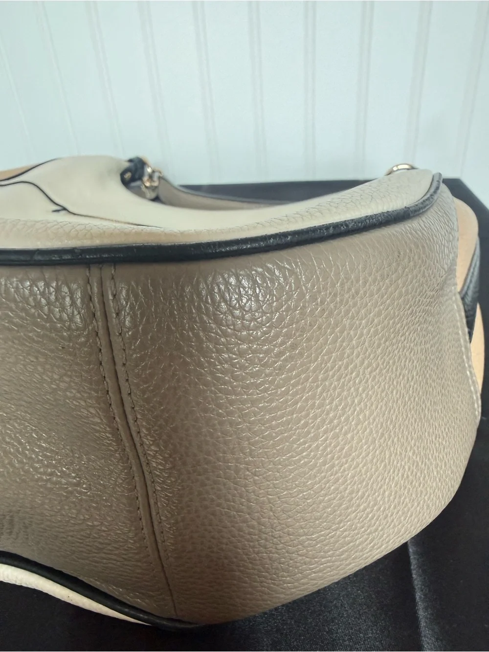 Coach Cream & Tan Pebbled Leather Hobo with Black Trim
